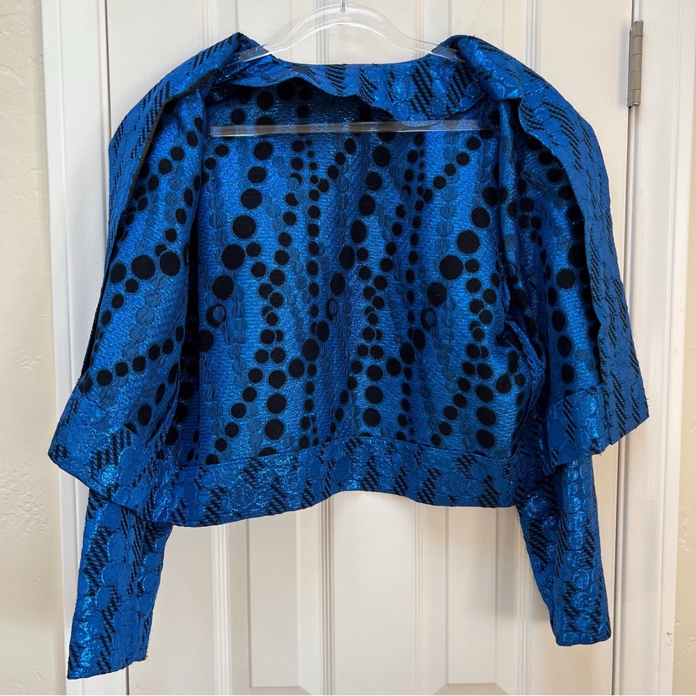 Blue Metallic Geometric Mod Blazer Vintage Handmade Holiday NYE Party Glam - Picture 7 of 9